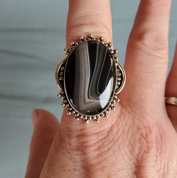 New Black Botswana Agate 925 Silver Ring. - Picture 1 of 12
